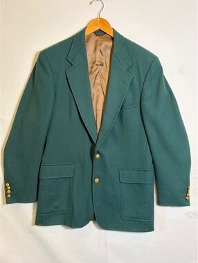 Vintage 80s Palm Beach Green Blazer Mens 42R Gold Crest Buttons USA Made